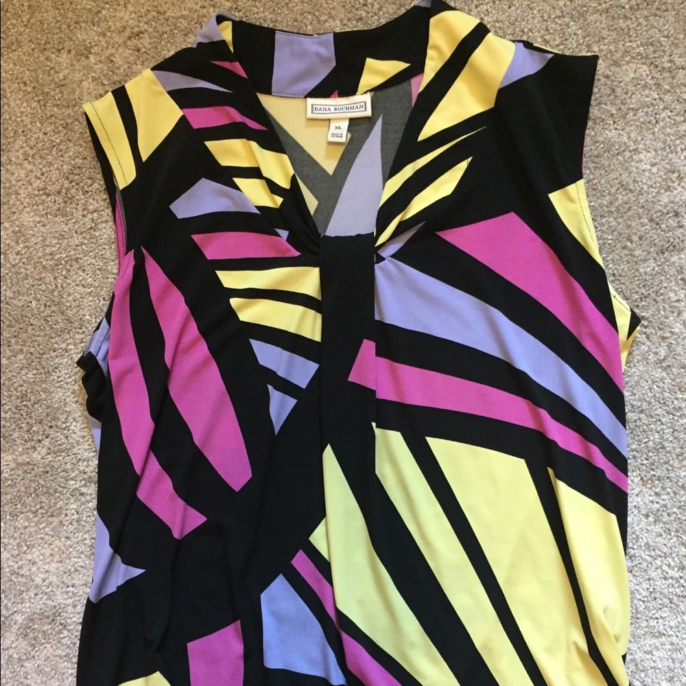 Colorful tank top pleated neckline